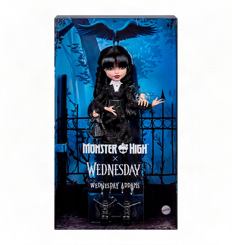 Mattel Monster High x Wednesday: Muñeca Coleccionable Wednesday Addams con Vestido Negro y Accesorio Thing - Edad 6+